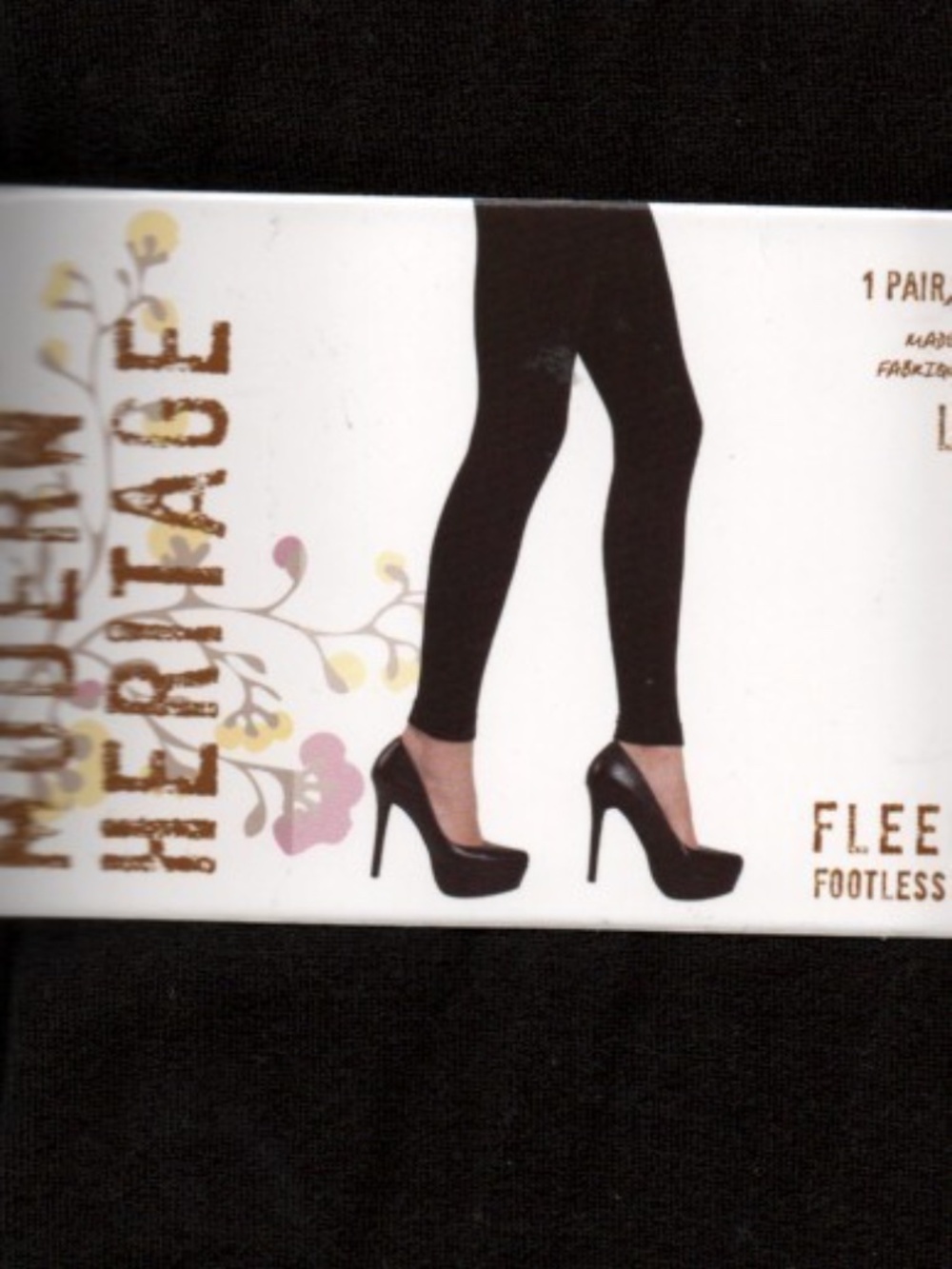 Black Modern Heritage Fleeced Footless Tights Ladies Fleece Lined Plush L/XL NEW
